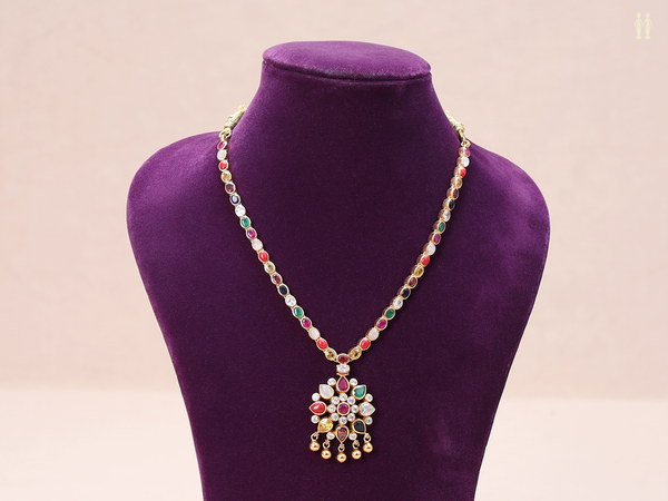 Multicolor Stone Floral Design Gold Plated Silver Necklace