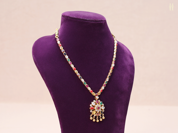 Multicolor Stone Floral Design Gold Plated Silver Necklace