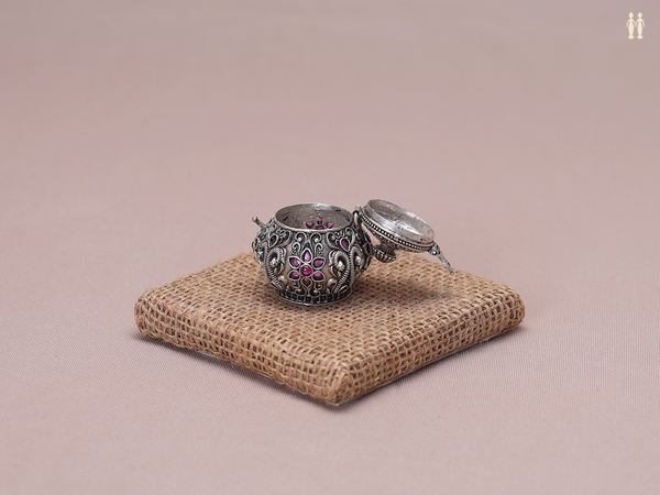 Floral Design Oxidized Pure Silver Kunguma Chimil