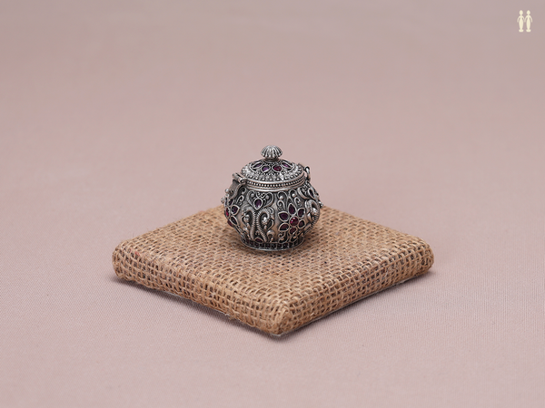 Floral Design Oxidized Pure Silver Kunguma Chimil