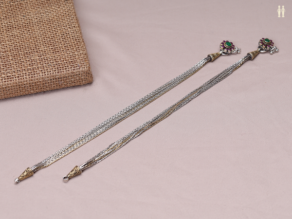 Pair Of Multi Layered Pure Silver Anklets