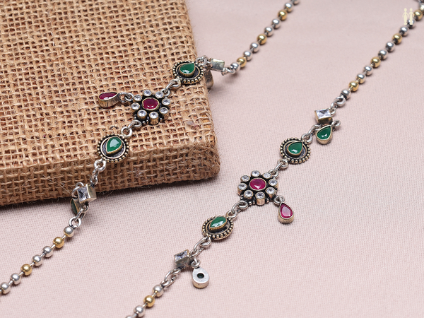 Pair Of Floral Design Gold Plated Pure Silver Anklets