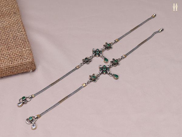 Pair Of Floral Design Gold Plated Pure Silver Anklets