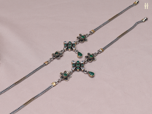 Pair Of Floral Design Gold Plated Pure Silver Anklets
