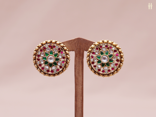 Multicolor Stone Chakram Design Pure Silver Stud Earrings