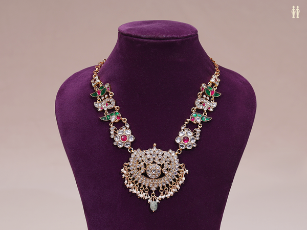 Crystal Stone Gold Plated Pure Silver Long Necklace