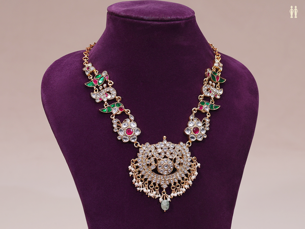 Crystal Stone Gold Plated Pure Silver Long Necklace