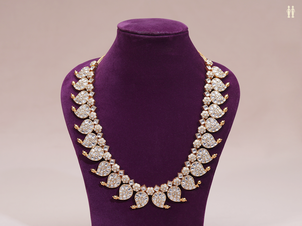 Paisley Design With Crystal Stone Gold Plated Silver Necklace