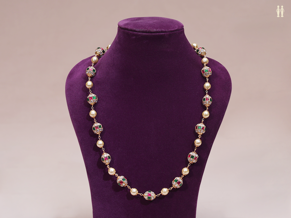 Kemp Stone With Beads Gold Plated Pure Silver Chain