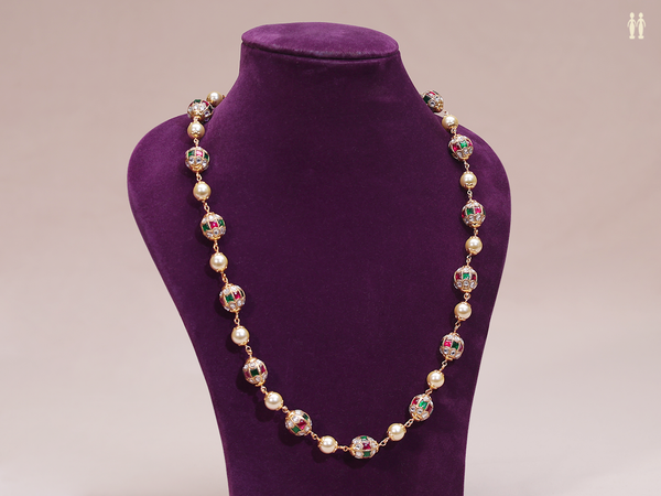 Kemp Stone With Beads Gold Plated Pure Silver Chain