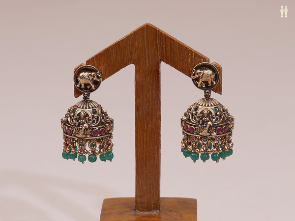 Antique Design With Pink Stone Gold Plated Silver Earrings