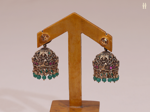 Antique Design With Pink Stone Gold Plated Silver Earrings