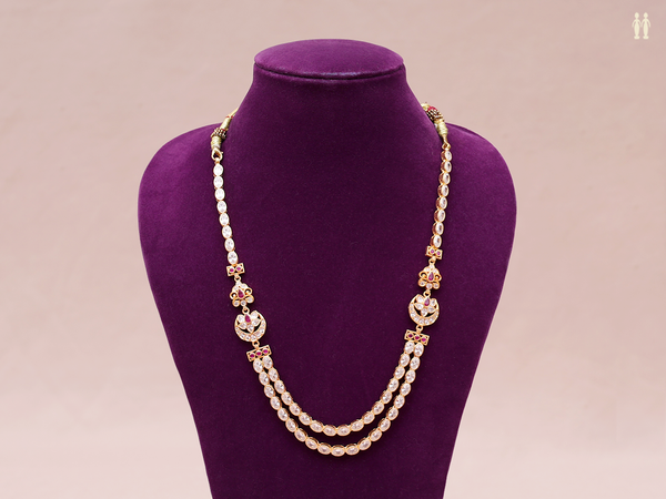 Crystal Stone Gold Plated Double Layered Silver Necklace