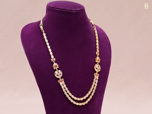 Crystal Stone Gold Plated Double Layered Silver Necklace