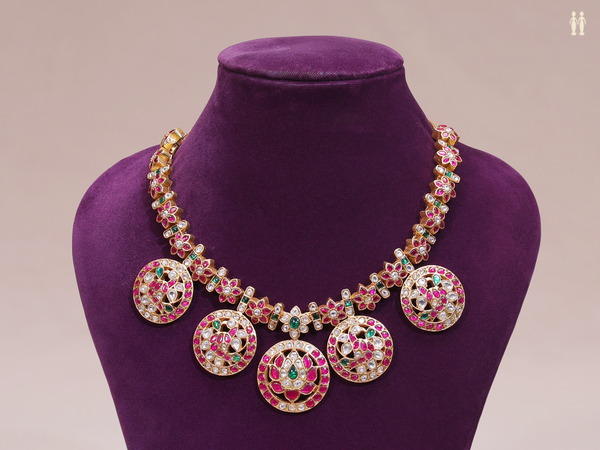 Chakram Design With Stone Pure Silver Necklace