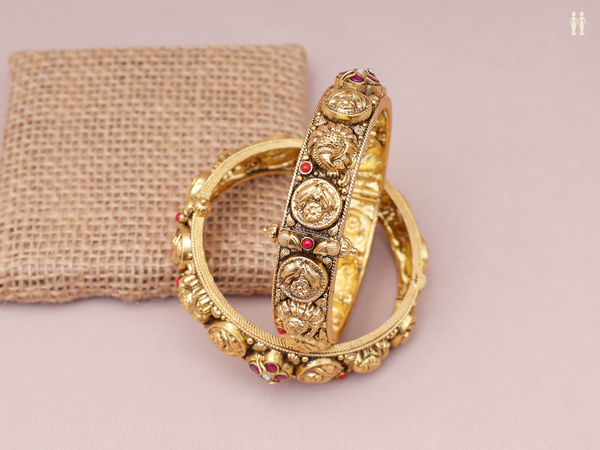 Antique Design Gold Plated Pure Silver Screw Bangles