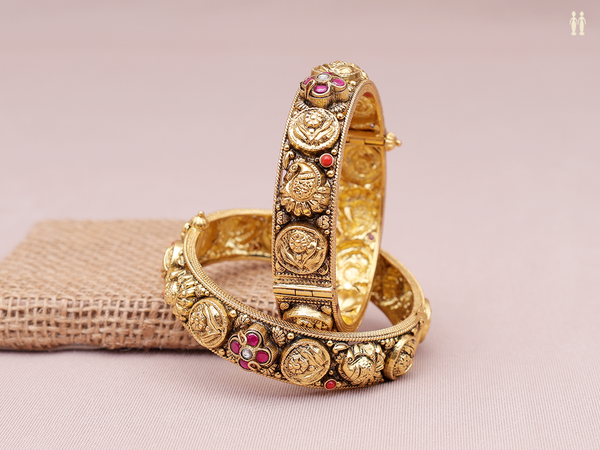 Antique Design Gold Plated Pure Silver Screw Bangles