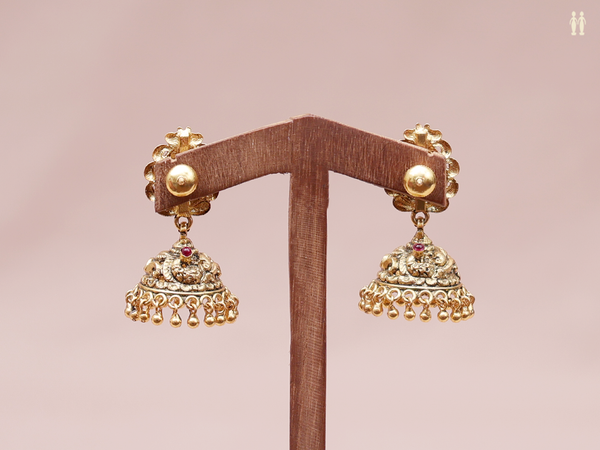 Pink Stone Antique Design Gold Plated Silver Jhumkas