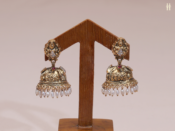 Antique Design With Beads Gold Plated Pure Silver Earrings