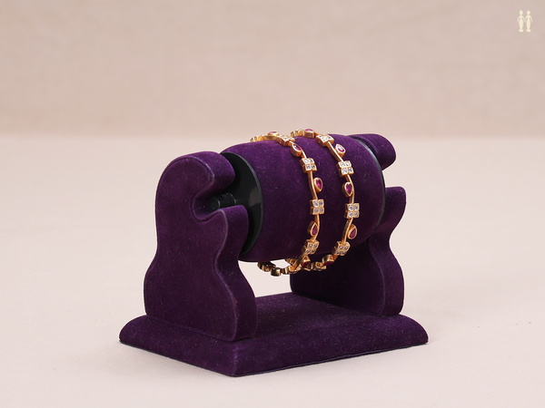 Pink And Crystal Stone Gold Plated Pure Silver Bangles