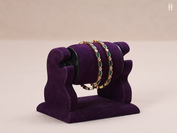 Crystal And Emerald Stone Gold Plated Pure Silver Bangles