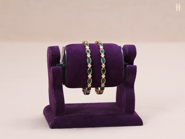 Crystal And Emerald Stone Gold Plated Pure Silver Bangles