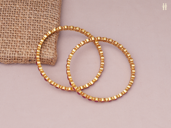 Pink Stone Gold Plated Pure Silver Bangles