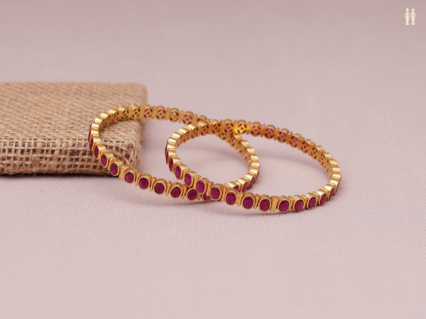 Pink Stone Gold Plated Pure Silver Bangles