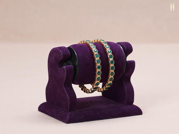 Emerald Stone Gold Plated Pure Silver Bangles