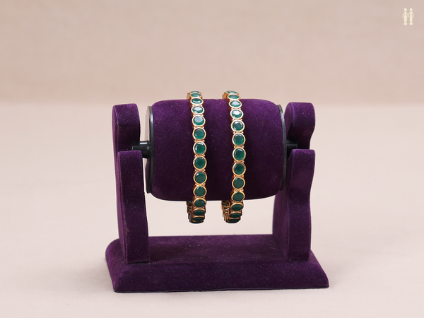 Emerald Stone Gold Plated Pure Silver Bangles