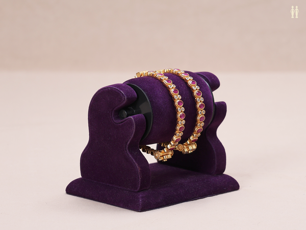 Tri Color Stone Gold Plated Pure Silver Screw Bangles
