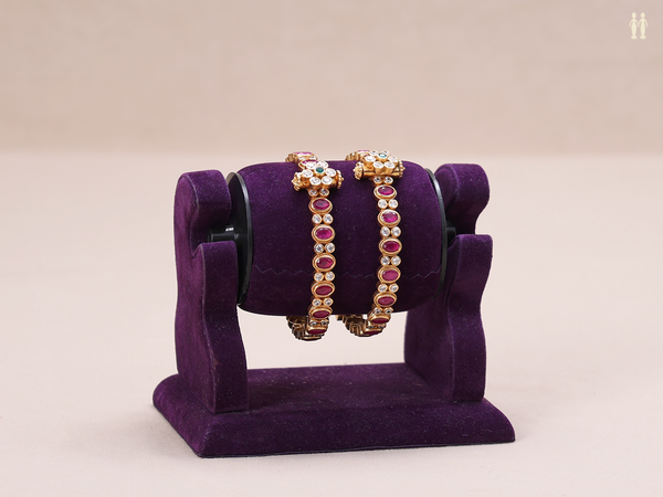 Tri Color Stone Gold Plated Pure Silver Screw Bangles