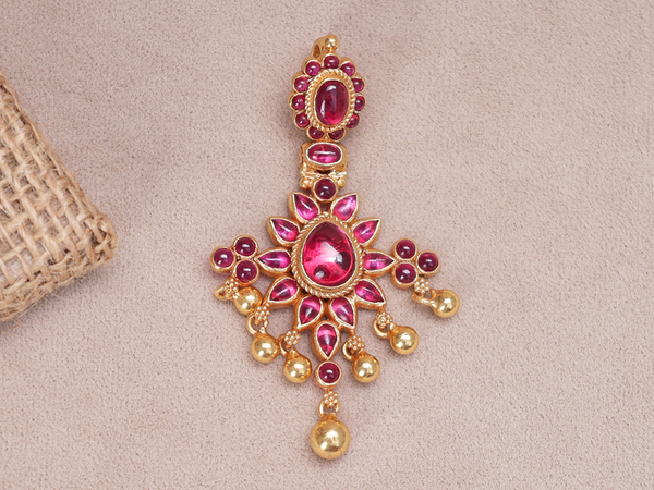 Pink Kemp Stone Gold Plated Pure Silver Pendant