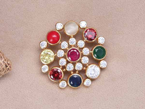 Multicolor Stone Gold Plated Pure Silver Juda Pin