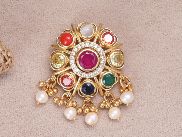 Multicolor Stone Gold Plated Pure Silver Juda Pin