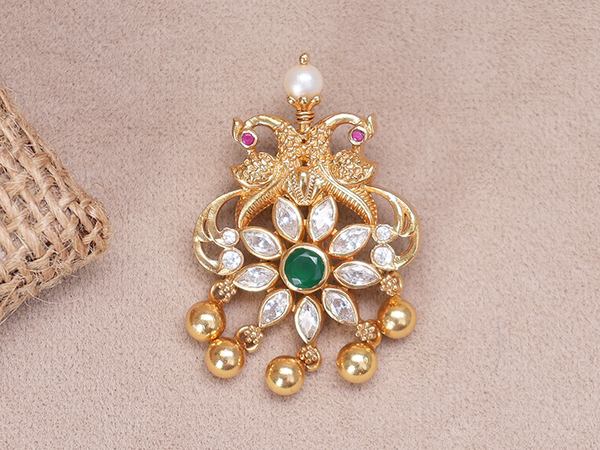 Floral Design With Beads Gold Plated Pure Silver Juda Pine