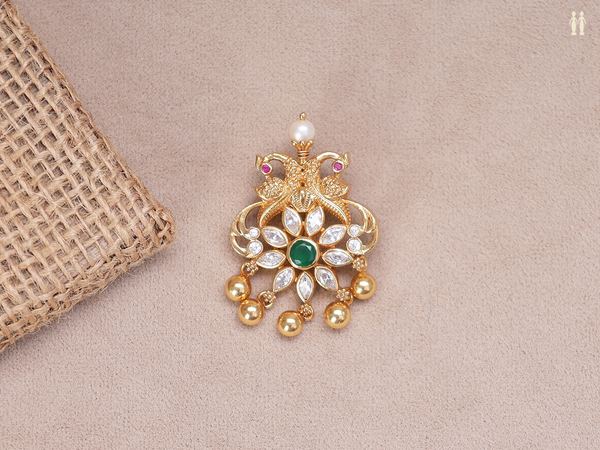 Floral Design With Beads Gold Plated Pure Silver Juda Pine