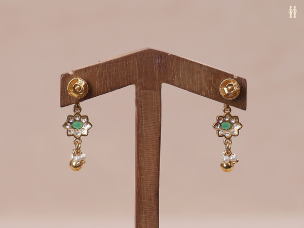 Crystal And Emerald Stone Gold Plated Pure Silver Earrings