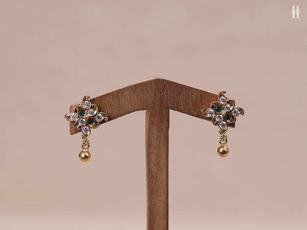 Crystal And Emerald Stone Gold Plated Pure Silver Earrings