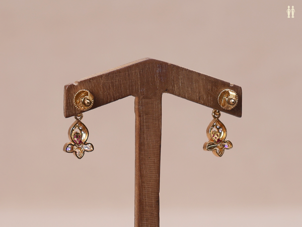 Tri Color Stone Gold Plated Pure Silver Earrings