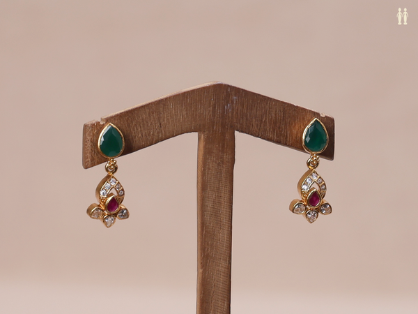 Tri Color Stone Gold Plated Pure Silver Earrings