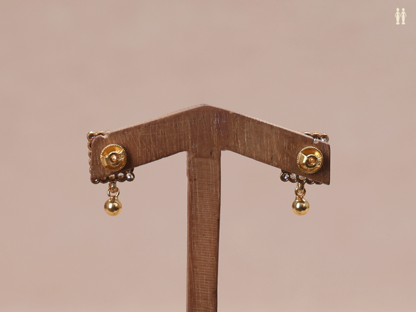 Crystal And Pink Stone Gold Plated Pure Silver Earrings