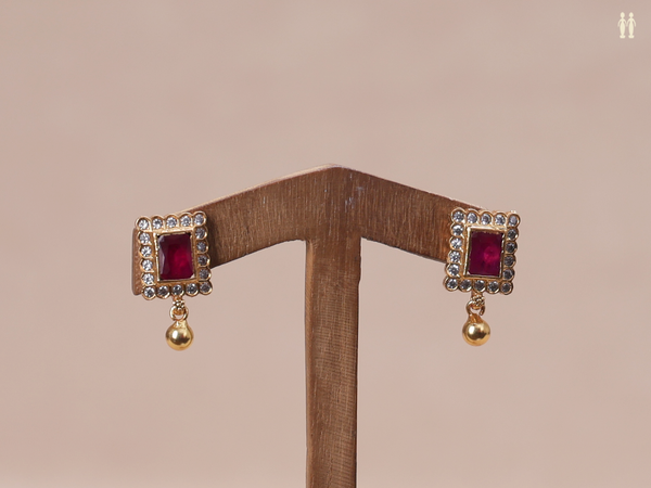 Crystal And Pink Stone Gold Plated Pure Silver Earrings
