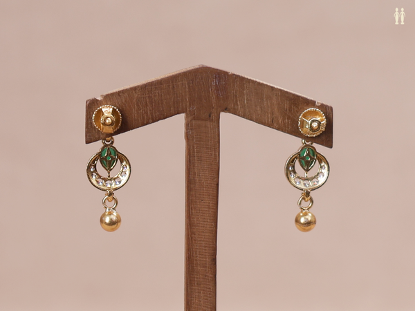 Crystal And Emerald Stone Gold Plated Pure Silver Earrings