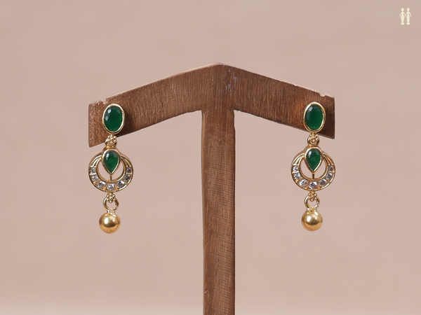Crystal And Emerald Stone Gold Plated Pure Silver Earrings