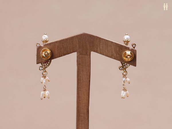 Crystal And Pink Stone Gold Plated Pure Silver Earrings