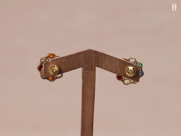 Multicolor Stone Gold Plated Pure Silver Stud Earrings