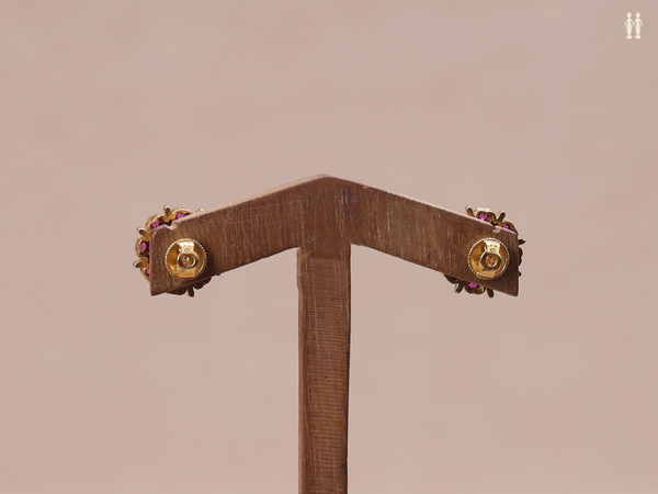 Tri Color Stone Gold Plated Pure Silver Stud Earrings