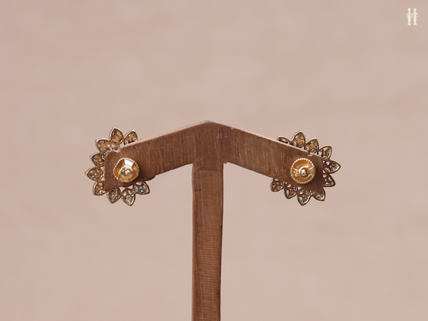 Crystal And Pink Stone Gold Plated Pure Silver Stud Earrings