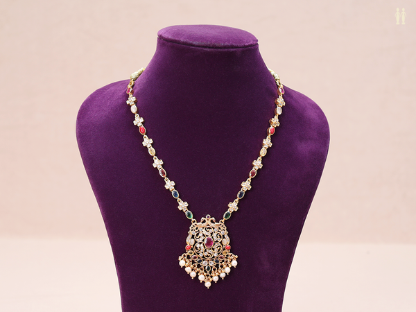 Multicolor Stone With Gold Plated Silver Necklace